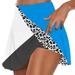 ZQGJB Womenâ€™s Tennis Golf Skirts with Shorts Pockets Leopard Color Block Print Summer High Waisted Sports Athletic Skorts Fake Two Piece Flowy Skirt Light Blue XL