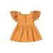 IZhansean 4 Colors Newborn Baby Girls Princess Dress Solid Lace Fly Sleeve Button A-Line Mini Dress Tangerine Yellow 3-6 Months