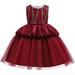 safuny Girls s Party Gown Birthday Dress Clearance Leaf Embroidery Comfy Fit Lovely Holiday Round Neck Tiered Mesh Swing Hem Vintage Sleeveless Princess Dress Red 4-9Y