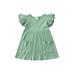 IZhansean Kids Baby Girls Organic Cotton Ruffled Sleeve Tunic Dress Swing Casual Sundress Party Princess Dresses Green 18-24 Months