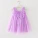 Summer Savings Clearance 2024! Loopsun Toddler Girl Dress Square Neck Sleeveless Solid Cute Elegant Mesh Wing Suspenders Mini Dress Purple