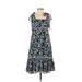 Foxiedox Casual Dress - A-Line Square Short sleeves: Black Floral Dresses - Women's Size X-Small