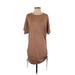 Project Social T Casual Dress - Shift Crew Neck Short sleeves: Brown Print Dresses - Women's Size X-Small