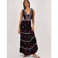 Monsoon Womens Embroidered V-Neck Maxi Tiered Dress - Black Mix, Black Mix