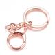 Iron Split Key Rings, Keychain Clasp Findings, with Alloy Lobster Claw Clasps and Iron Curb Chains, Rose Gold, 68mm - Beadpark.com