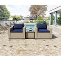 Esmlada Outdoor 3 Piece Modular Outdoor Set Wicker Patio Furniture Conversation Sofa Setï¼ŒSuitable for Porch Balcony and Deck (White and Blue)