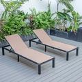 LeisureMod Marlin Poolside Outdoor Patio Lawn and Garden Modern Black Powder Coated Aluminum Frame Suntan Sling Chaise Lounge Chair Set of 2 (Light Brown)