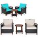 Gymax 3PCS Patio Wicker Sofa Set Acacia Wood Frame w/ Cushion Covers Beige & Turquoise