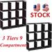 Multifunctional Assembled 3-Tiers 9 Compartments Storage Shelf Black - Home Decorative Unit Multi-Use Home Studio Organizer