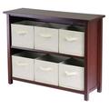 Verona 2 Section W Storage Shelf with 6 Foldable Fabric Baskets - Walnut and Beige