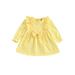Carolilly Baby Girl Summer Dress Long Sleeve Dress Crew Neck Flower Bow A-line Dress for Casual Daily