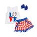 kpoplk 4th of July Toddler Baby Girl Outfit Sleeveless T-Shirt Top Shorts Headband Set Independence Day 3Pcs Clothes(0-6 M White)