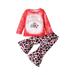 IZhansean Toddler Baby Girl 2Pcs Christmas Clothes Merry Christmas Letter Pullover Tops + Leopard Bell Botton Pants Set Red Santa Claus 18-24 Months