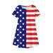 Caveitl 4Years Toddler Kids Baby Girls Independence Day Fashion Cute Short Sleeve Star Print Dress Short Sleeve Round-Neck Mid-Calf Dress Blue