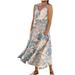 BallsFHK Women s Summer Casual Fashion Retro Printed Sleeveless Round Neck Pocket Dress Long Dresses for Women Casual