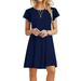 Royallove Women s Summer Vintage Solid Color Loose Crewneck Peplum Short-sleeved Dress