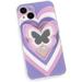 Purple Butterfly Phone Case Compatible with iPhone 11 Case Cute Heart Pattern Phone Case 3D Purple Butterfly Hold Stand Phone Cover for Women Girls