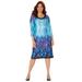 Plus Size Women's Embellished Shift Dress by Catherines in Black Watercolor Border (Size 1X)