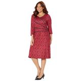 Plus Size Women's V-Neck Satin Contrast Dress by Catherines in Classic Red Damask (Size 4X)