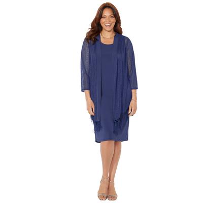 Plus Size Women's Crochet Fringe Jacket and Dress by Catherines in Navy (Size 5X)