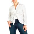 Plus Size Women's Tie Front Collared Blouse by ELOQUII in Soft White (Size 24)