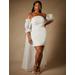 Plus Size Women's Bridal by ELOQUII Mini Dress With Puff Sleeve Cape in True White (Size 20)