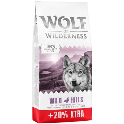 12 + 2,4 kg gratis! 14,4 kg Wolf of Wilderness - getreidefrei - Wild Hills - Ente