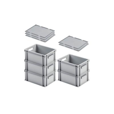 PROREGAL 5x Eurobehälter mit offenem Griff & Auflagedeckel | HxBxT 17,5x30x40cm | 16 Liter | Grau | Eurobox Image