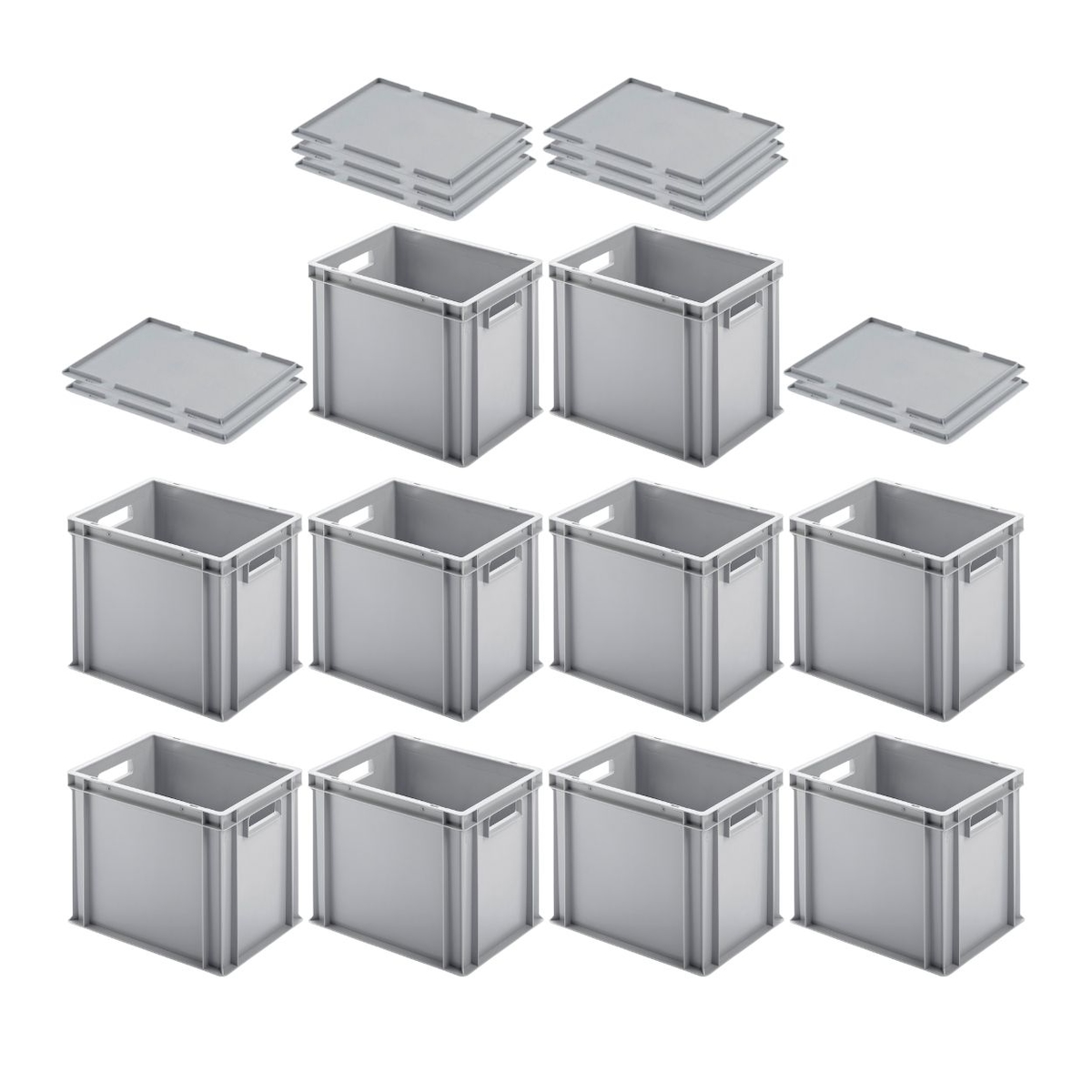 PROREGAL 10x Eurobehälter mit offenem Griff & Auflagedeckel | HxBxT 32x30x40cm | 29 Liter | Grau | Eurobox Image
