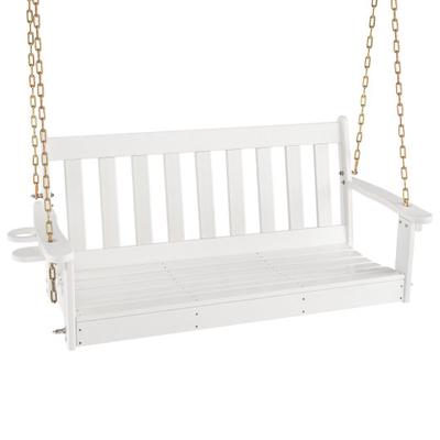 Costway 54 Inch HDPE Patio Porch Swing with Cup Holder-White