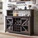 Gracie Oaks Tymari Farmhouse 55" Wine Coffee Bar Cabinet w/LED Lights, Sliding Barn Door, Wine & Glass Rack Wood in Brown | Wayfair