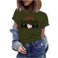 REORIAFEE Women Heart Tops Mom Tee Casual Shirts Baseball Mom Shirt Round Neck Short Sleeve Workout Tops First Time Mom Gift Retro Tops Army Green XXL