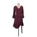 Drew Casual Dress - A-Line V Neck 3/4 sleeves: Burgundy Print Dresses - Women's Size X-Small