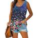 BallsFHK Women Summer Sleeveless Casual Floral Printed O-Neck T-Shirt Tops Blouse Women s Sleeveless Tops