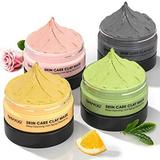 4 Pcs Clay Mask Set Turmeric Vitamin C Clay Mask Green Tea Mask Dead Sea Mud Mask Rose Clay Mask Skin Care Face Mask Clay Facial Mask for Deep Cleansing Moisturizing and Refining Pores (240g in