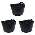 75L Litre Large Robust Flexi Tubs Multipurpose Flexible Rubber Storage Container Buckets Garden Trugs Laundry Basket Polyethylene Flex Tub For Home Gardening Toys -Made in UK (Set of 3, Black)