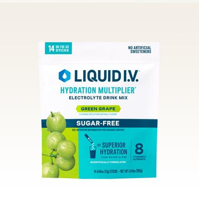 Liquid I.V. Sugar-Free Green Grape 14-Pack Hydration Multiplier - Hydrating Keto-Friendly Electrolyte Powder Drink Packet with Zero Sugar