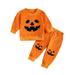 Huakaishijie Toddler Baby Boy Girl Halloween Clothes Long-Sleeve Pumpkin Print T-Shirt and Joggers Outfit Set