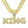 ZALTAS Men Women Hip Hop Letter Pendant Necklace,Gold Silver Pendant Necklace Gold Plated Iced Out Hip Hop Diamond Cuban Shiny Link Chain Choker for Men Women gold