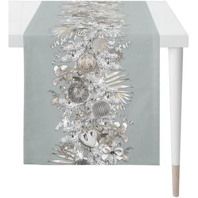 Tischläufer APELT "6304 CHRISTMAS GLAM, Weihnachtsdeko, Weihnachten", blau (zartes türkis, silberfarben), B:48cm L:140cm, Polyester, Baumwolle, Tischdecken, Digitaldruck Image