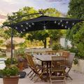 SANLUCE 8.2 ft. x 8.2 ft. Patio Offset Cantilever Umbrella With LED Lights Rectangular Canopy Steel Pole and Ribs in Black