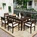 7 Pieces Acacia Wood Outdoor Dining Set 1 Table 6 Chairs Brown Waterproof Patio Furniture