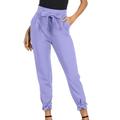 JWZUY Womens Casual High Waist Pencil Pants with Bow-Knot Cuff Leg Pants with Pockets Work Office Pants Purple M