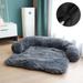 Plush Dog Bed with Foam Neck Bolster Plush Pet Bed for Small Dogs and Cats Universal Pet Furniture Protector Sofa Bed Cover Machine Washable Gradient Dark Gray Large