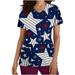 REORIAFEE Womens 4th of July Shirt USA Flag Patriotic Summer Tops Independence Day Print Workwear T-Shirt V-Neck Short Sleeve Dark Blue M