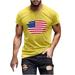 REORIAFEE Men s USA Flag American Flag United States America 4th of July T-Shirt Print Pullover Fitness Sport T-Shirt Crew Neck Short Sleeve Yellow M