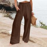 Mother s Day POROPL Cargo Pants for Women Clearance Under $20 Casual Loose Solid High Waist Wide Leg Pocket Straight Summer Pants for Women 2024 Trendy Brown Size 4