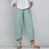 St. patrick s day Gifts POROPL Cargo Pants for Women Clearance Under $20 Casual Loose Cotton Linen Solid Wide Leg Pocket Pants Clearance Clothing Under $10 Green Size 4
