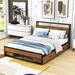 Latitude Run® Alexs Metal & Wood Platform Bed w/ 4 Drawers, Sockets & USB Ports Wood & Metal/Metal in Black | 39 H x 62 W x 87 D in | Wayfair