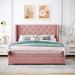 Rosdorf Park Queen Size Velvet Storage Platform Bed w/ a Big Drawer Upholstered/Velvet in Pink | 45 H x 65 W x 84.4 D in | Wayfair